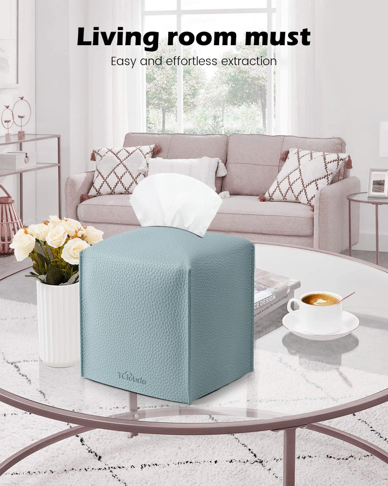 Tclouda Tissue Box Cover for PU Leather, Modern Simple Solid Color Holder Square Tissue Bag, Ideal for Bathrooms,Office,Car,Nightstand,Outdoor Tent,Dining Table,5"X5"X5", Single Blue - Image 3