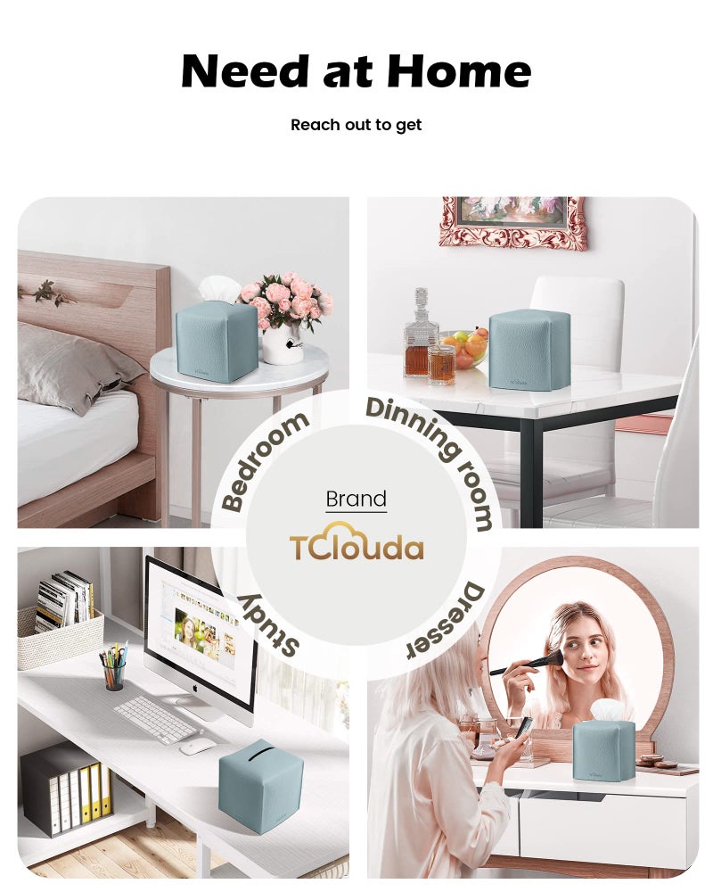 Tclouda Tissue Box Cover for PU Leather, Modern Simple Solid Color Holder Square Tissue Bag, Ideal for Bathrooms,Office,Car,Nightstand,Outdoor Tent,Dining Table,5"X5"X5", Single Blue - Image 4
