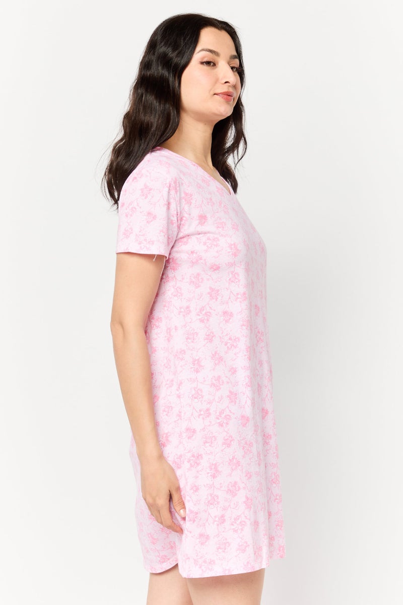 Celestial Dreams Women Floral Print Sleepwear Dress, Pink - Image 4