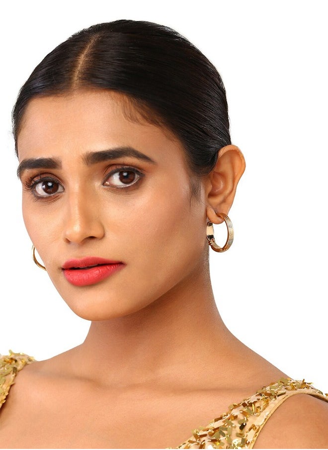 Just Peachy Just Peachy Gold-Plated Contemporary Half Hoop Earrings ? Modern and Elegant Design ? Luxurious Gold Finish ? Lightweight and Comfortable ? Perfect for Everyday Wear or Special Occasions  - Image 2