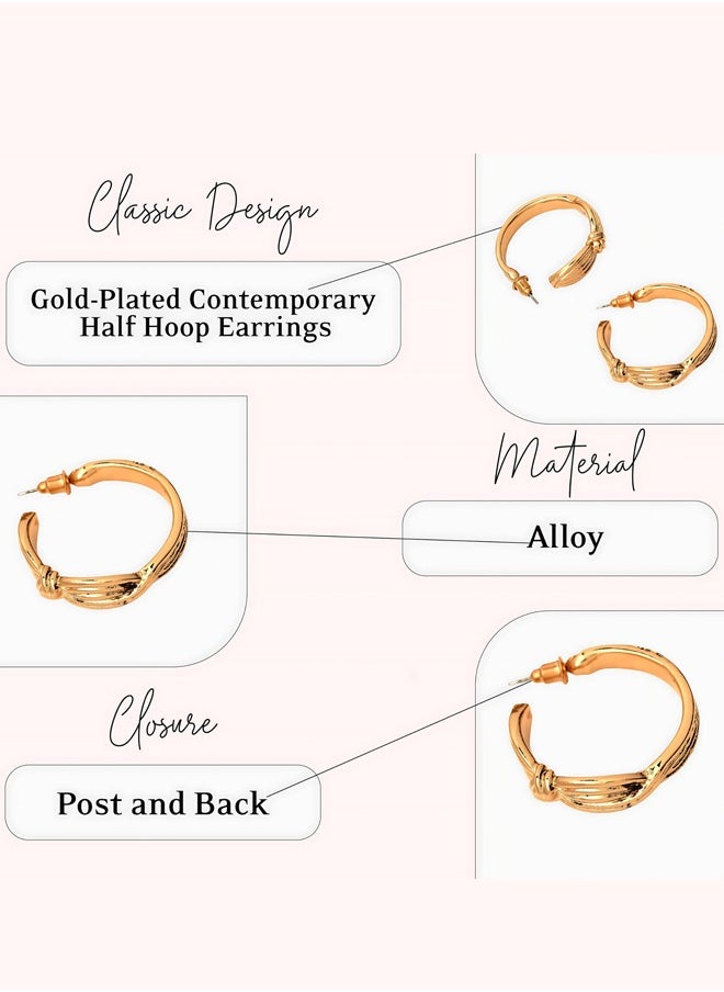 Just Peachy Just Peachy Gold-Plated Contemporary Half Hoop Earrings ? Modern and Elegant Design ? Luxurious Gold Finish ? Lightweight and Comfortable ? Perfect for Everyday Wear or Special Occasions  - Image 4