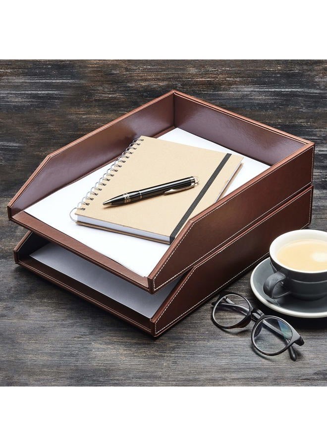 Gallaway Leather Letter Tray Desk Organizer - Premium Pu Leather Tray Perfect for Office Organization, Document Holder Fits A4 Paper, Stackable Drawers for Extra Desk Storage. - Image 5