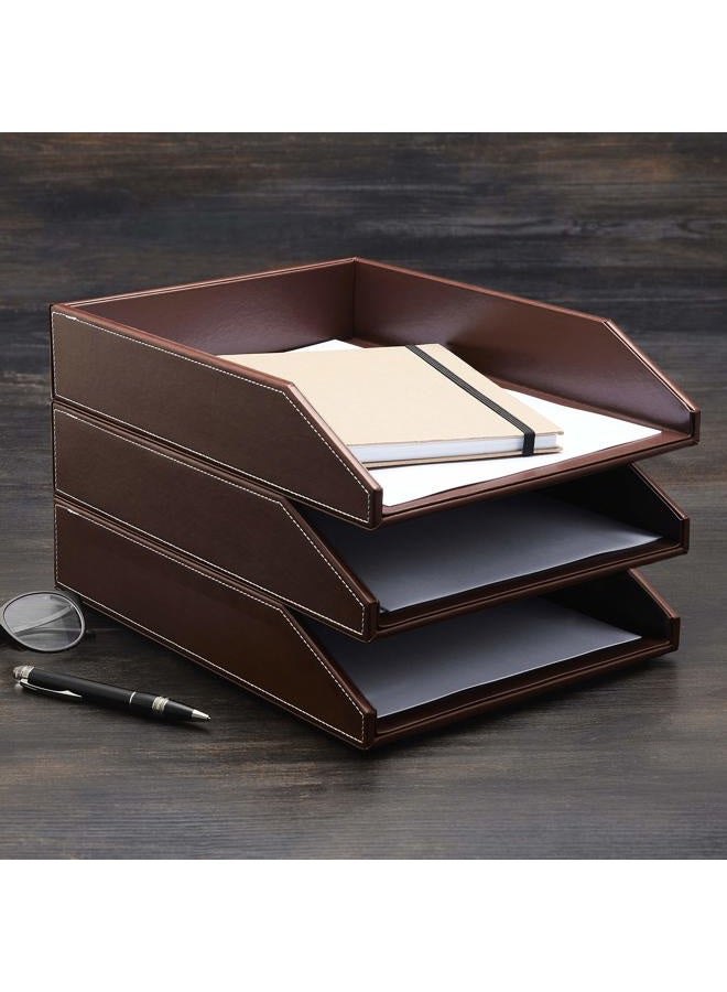 Gallaway Leather Letter Tray Desk Organizer - Premium Pu Leather Tray Perfect for Office Organization, Document Holder Fits A4 Paper, Stackable Drawers for Extra Desk Storage. - Image 2