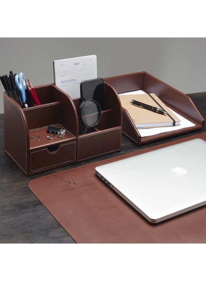 Gallaway Leather Letter Tray Desk Organizer - Premium Pu Leather Tray Perfect for Office Organization, Document Holder Fits A4 Paper, Stackable Drawers for Extra Desk Storage. - Image 4