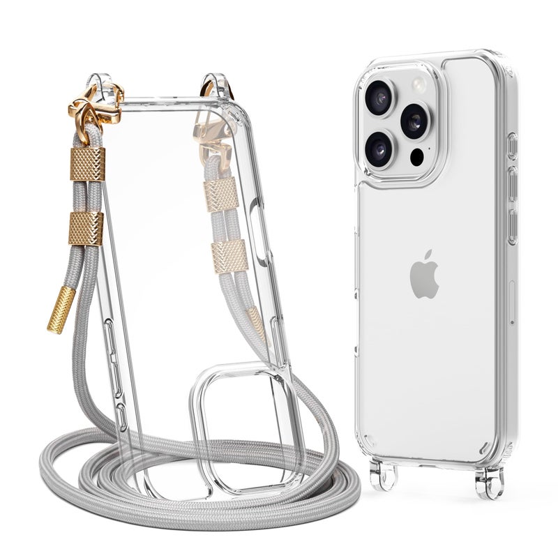 Lawonda for iPhone 16 Pro Max Case with Strap, Clear Shockproof Crossbody Phone Cover w/Removable Anti-Theft Adjustable Lanyard for Women, Travel, Shopping, Hiking (6.9", Grey) - Image 1