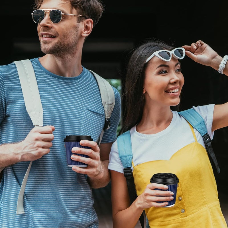 Uiifan مجموعة 100 كوب إسبريسو يمكن التخلص منه سعة 4 أونصة مع أغطية، أكواب قهوة ورقية مموجة، أكواب ساخنة معزولة للمشروبات الساخنة (أزرق) - Image 5