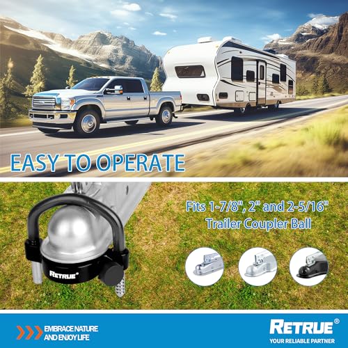 RETRUE Universal Trailer Ball Lock Hitch Coupler Locks Fits 1-7/8 Inch, 2 Inch, 2-5/16 Inch Couplers Adjustable Security with Weatherproof Cover and Cap, Black - Image 3