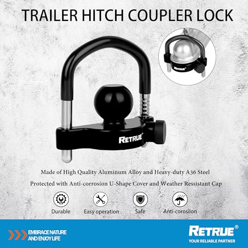 RETRUE Universal Trailer Ball Lock Hitch Coupler Locks Fits 1-7/8 Inch, 2 Inch, 2-5/16 Inch Couplers Adjustable Security with Weatherproof Cover and Cap, Black - Image 2