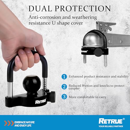 RETRUE Universal Trailer Ball Lock Hitch Coupler Locks Fits 1-7/8 Inch, 2 Inch, 2-5/16 Inch Couplers Adjustable Security with Weatherproof Cover and Cap, Black - Image 4
