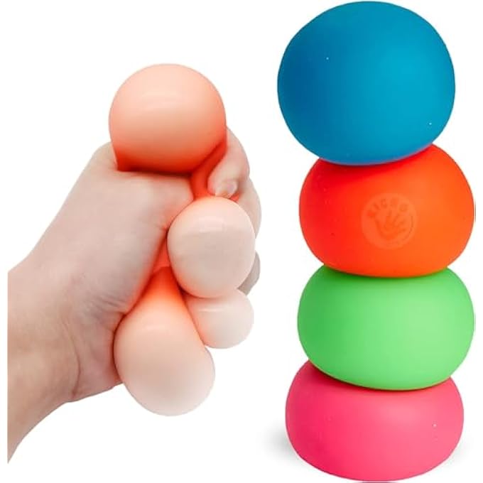 Kicko Sensory Squeeze Balls - 4 Pack - 2 Inch - Colorful Soft Stretchy Stress Balls - Assorted Novelty and Gag Toys, Party Favors, Bag Stuffers, Gift Ideas, Fidget Toys, Stress Relievers - Image 1
