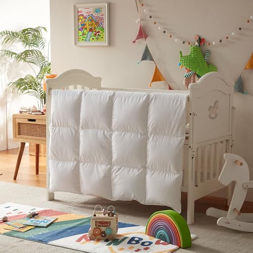 Three Geese Lightweight Toddler Comforter, All Season Down Blanket for Kids, 41x48 Inch White Duvet Insert with Soft Cotton Blend Fabric - Image 2