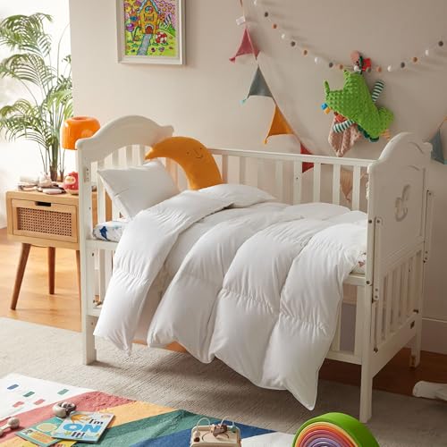 Three Geese Lightweight Toddler Comforter, All Season Down Blanket for Kids, 41x48 Inch White Duvet Insert with Soft Cotton Blend Fabric - Image 1