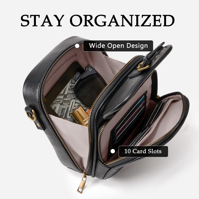 Yarnic Small Messenger Bag Vegan Leather Crossbody Bag for Women Men, Vintage Cross Body Shoulder Purse with Card Slots (Black) - Image 4