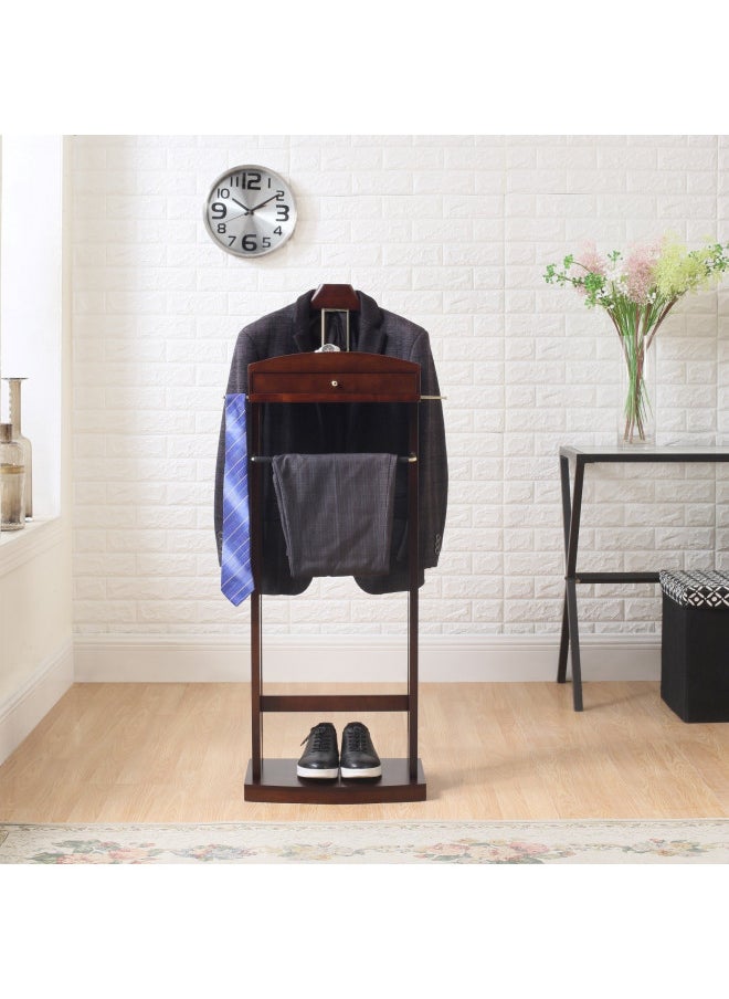 Proman Products Milan Valet Stand with Drawer, Top Tray, Contour Hanger, Trouser Bar, Tie & Belt Hooks and Shoe Rack - VL16226