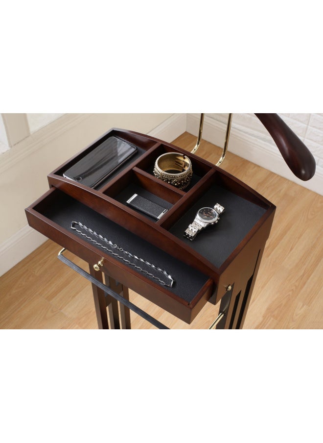 Proman Products Milan Valet Stand with Drawer, Top Tray, Contour Hanger, Trouser Bar, Tie & Belt Hooks and Shoe Rack - VL16226