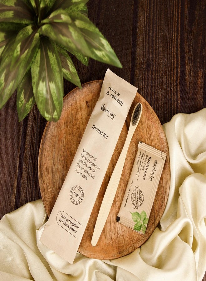 Clayherbs (Pack-50) Sustainable Eco-Friendly Organic Bamboo Toothbrush and Toothpaste Sachet, Natural Flavor, Oral Care Biodegradable & Non-Toxic Hotel Dental Kit For Rooms - Image 1