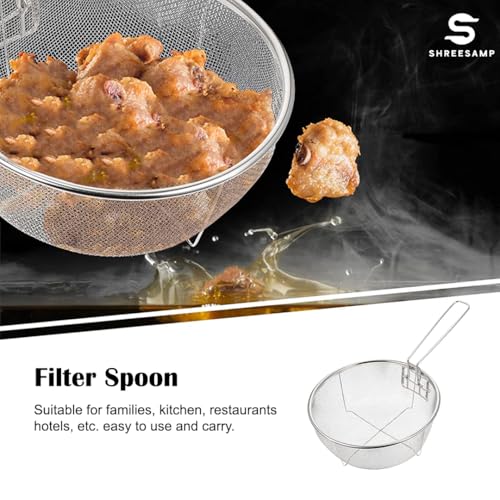 SHREESAMP Fry Basket Round Wire Deep Handles Pasta Spaghetti Mesh French Chip Fries Chicken Basket with Folding Handle for Kitchen Stainless Steel Serving Food Skimmer Strainer - Image 3