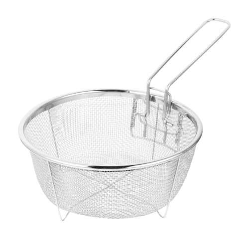 SHREESAMP Fry Basket Round Wire Deep Handles Pasta Spaghetti Mesh French Chip Fries Chicken Basket with Folding Handle for Kitchen Stainless Steel Serving Food Skimmer Strainer - Image 1