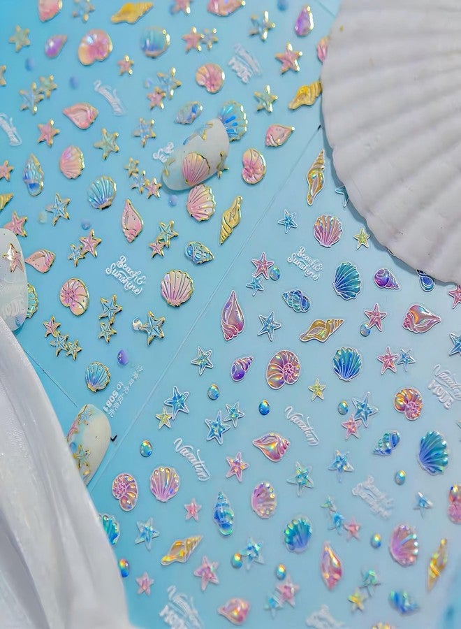 Dedyel Beach Nail Art Stickers 5D Embossed Seashell Starfish Dolphin Summer Self Adhesive Nail Stickers for Women Girls DIY Manicure Decoration - Image 2