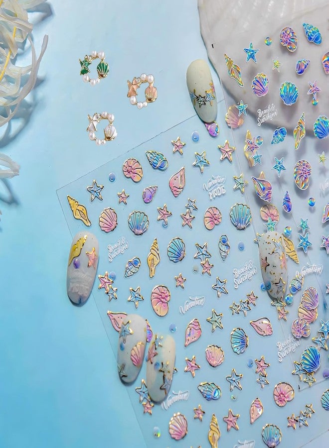 Dedyel Beach Nail Art Stickers 5D Embossed Seashell Starfish Dolphin Summer Self Adhesive Nail Stickers for Women Girls DIY Manicure Decoration - Image 1