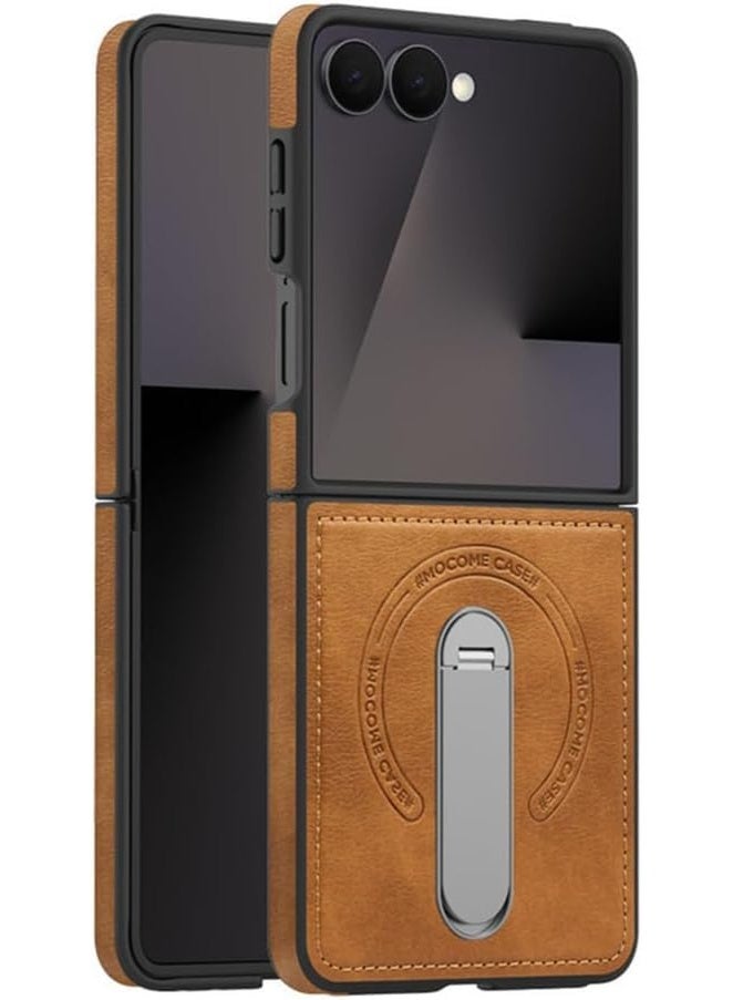 general Magnetic Case for Galaxy Z Flip 7 2025, Slim Retro Business Leather Case with Rotation Metal Support Protection Case for Z Flip 7 - Image 1