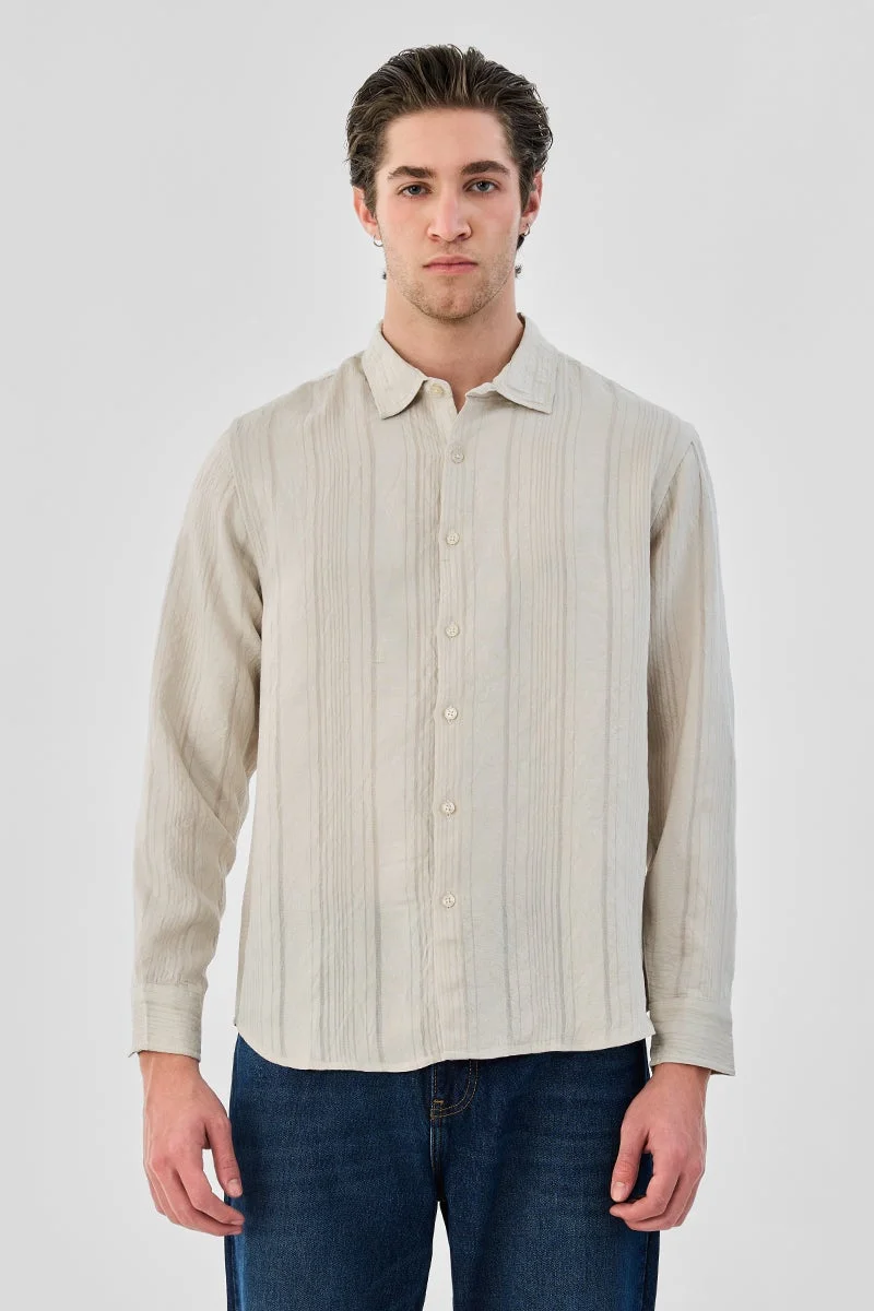 سنيتش Cream Textured Long Sleeve Regular Fit Shirt