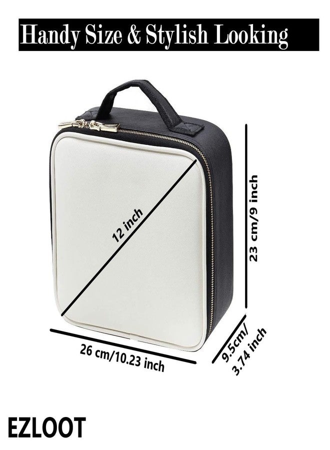 EZLOOT Travel Makeup Train Case, Portable Artist Storage Bag with Adjustable Dividers for Cosmetics Brushes, Toiletry Jewelry Digital Accessories for Women (Black & White, 12 INCH (1 Layer)) - Image 2