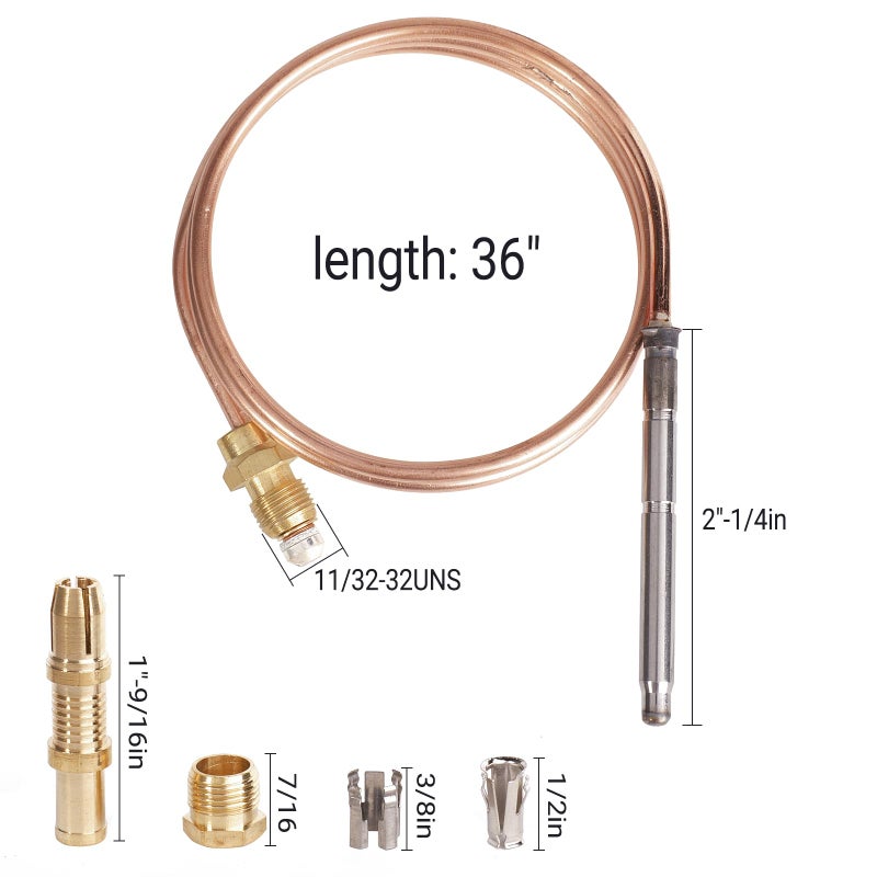 KBZ Thermocoupler for Robertshaw Thermostat Control Pilot Burner Assembly Replacement 1980-036 Snap Fit Universal Thermocouple (36") - Image 2