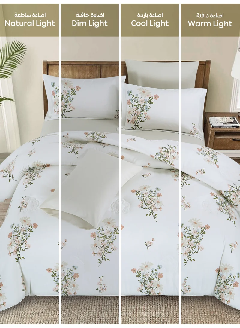 Donetella Bedding Comforter Set Queen Size, 4-Pcs Bed Set Fits 160x200 Cms -Printed Bedding Set-All Season- Brushed Microfiber (طقم مفرش سرير فندقي)