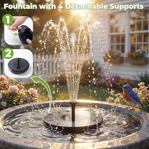 AISITIN 25W Solar Bird Bath Fountain Pump Solar Fountain for Bird Bath with 6 Nozzles 67 Solar Powered Water Pump for Garden Ponds Pool Fish Tank Aquarium and Outdoor - Image 3