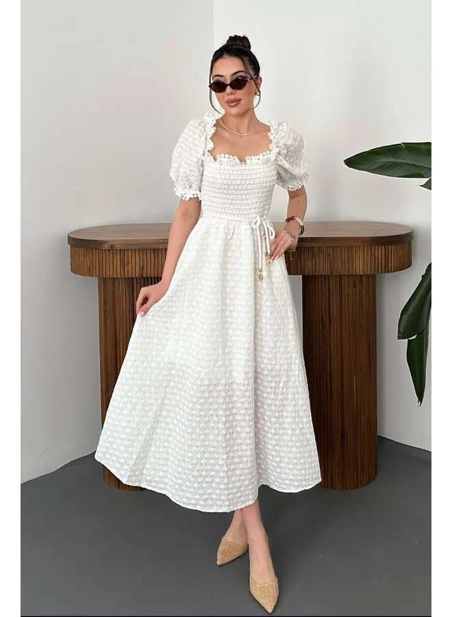 END BLACK White Velvet Brocade Dress L White.