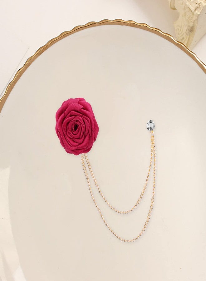 Anmpab Fashion Bridegroom Wedding Brooches Cloth Art Hand-Made Rose Flower Brooch Lapel Pin Badge Tassel Chain Men's Suit Accessories (Wine Red) - Image 5