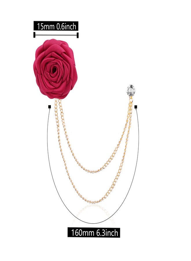 Anmpab Fashion Bridegroom Wedding Brooches Cloth Art Hand-Made Rose Flower Brooch Lapel Pin Badge Tassel Chain Men's Suit Accessories (Wine Red) - Image 4