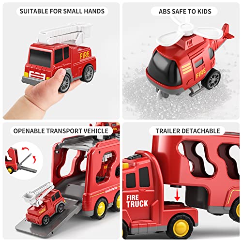 TEMI Fire Trucks Boy Toys for Toddlers 3-5 Year Old - Firetruck Toys for Kids 3 4 5 6 7, Transport Vehicle Carrier Set, Birthdays Gifts for Kids Girls Aged 4-6 - Image 3