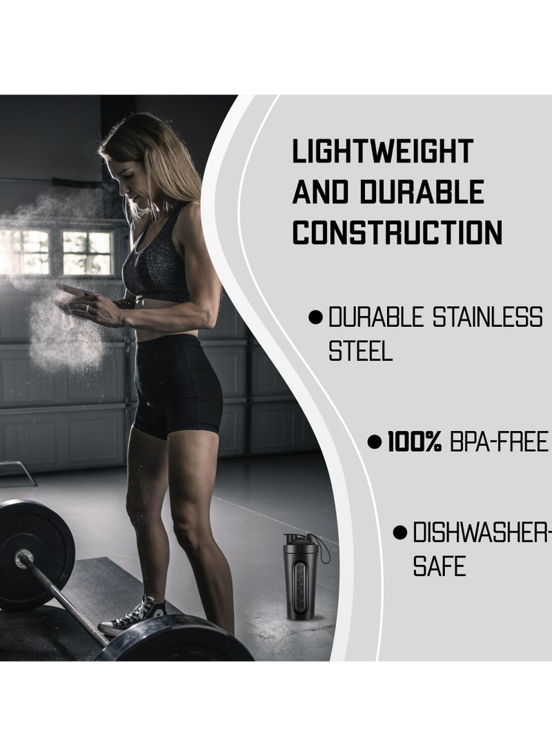 CMGTYYD - 28 Oz Visible Window Stainless Steel Protein Shaker Bottle with Shaker Ball (black) - Image 1