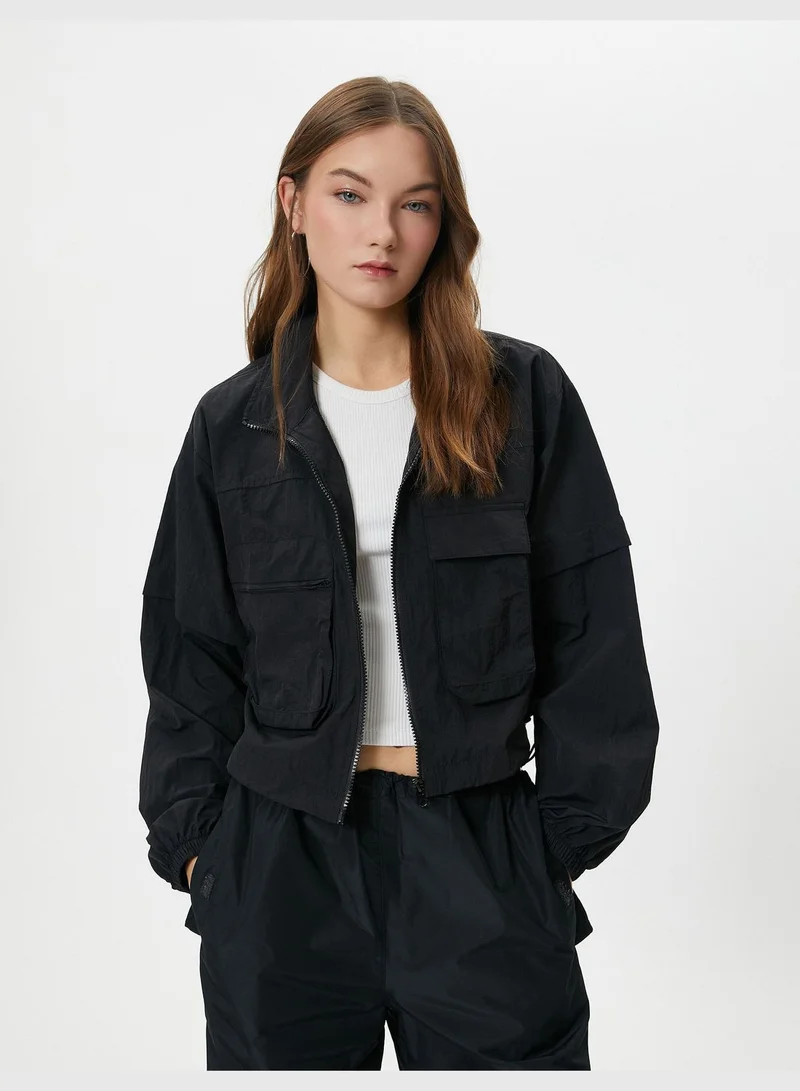 كوتون Parachute Jacket Zipper Closure Stand-Up Neck Flap Pocket Detail