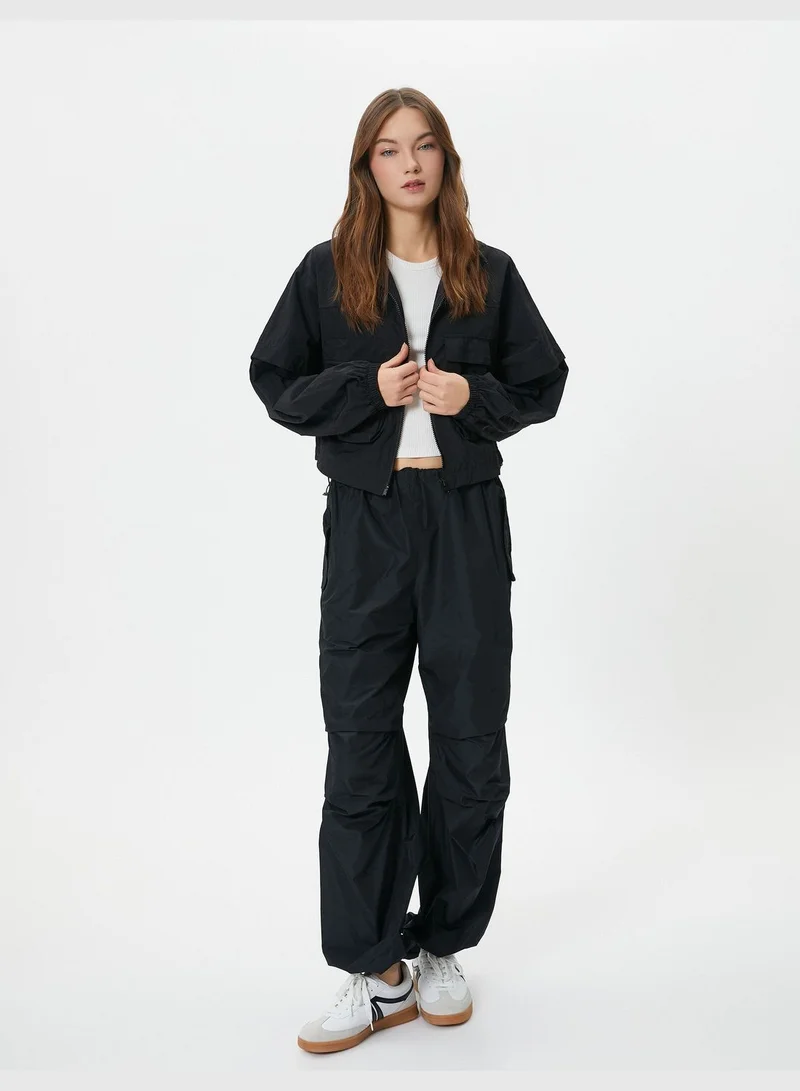 كوتون Parachute Jacket Zipper Closure Stand-Up Neck Flap Pocket Detail