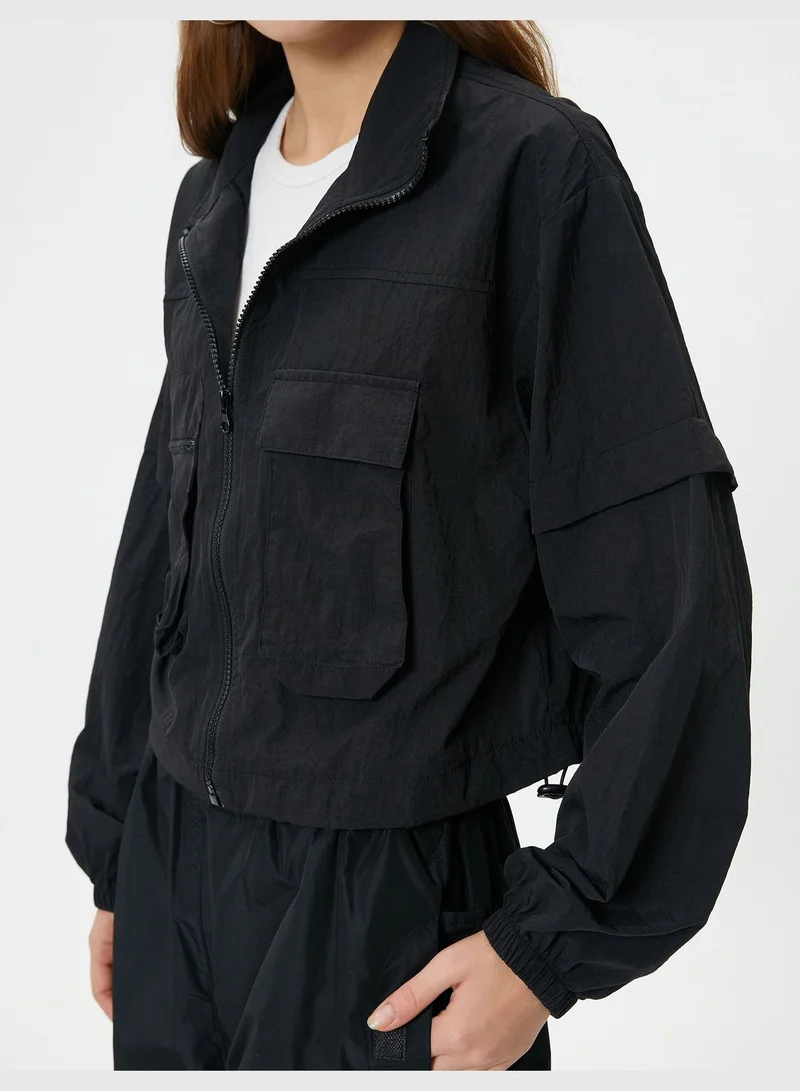 كوتون Parachute Jacket Zipper Closure Stand-Up Neck Flap Pocket Detail