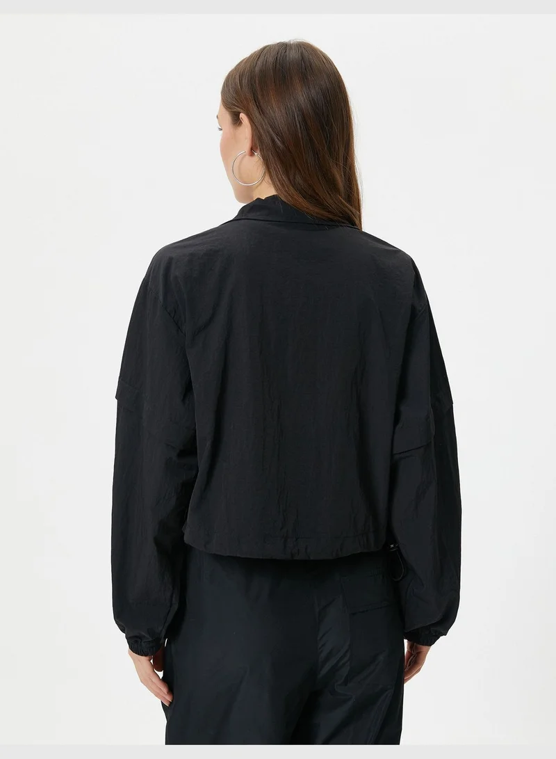 كوتون Parachute Jacket Zipper Closure Stand-Up Neck Flap Pocket Detail