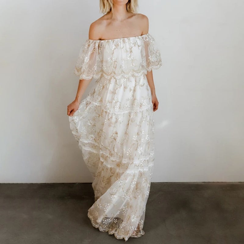 Cross-border foreign trade beach skirt 2021 new summer European and American women's printed bohemian dress 1165695 white M - Image 1