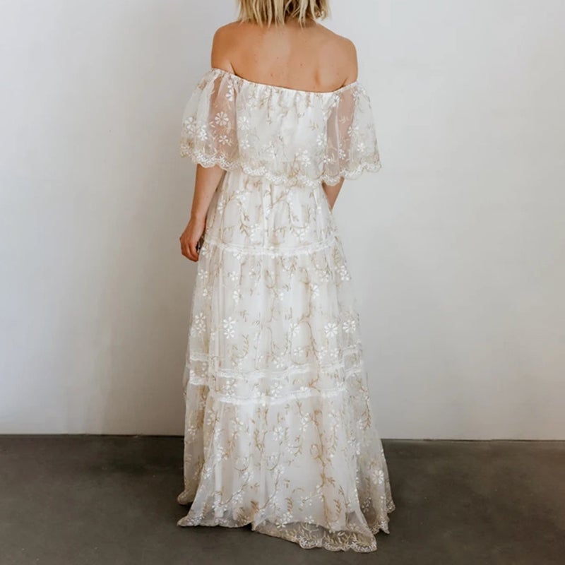Cross-border foreign trade beach skirt 2021 new summer European and American women's printed bohemian dress 1165695 white M - Image 5