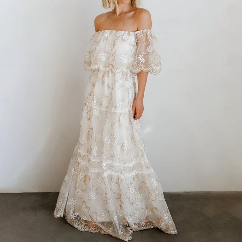 Cross-border foreign trade beach skirt 2021 new summer European and American women's printed bohemian dress 1165695 white M - Image 2