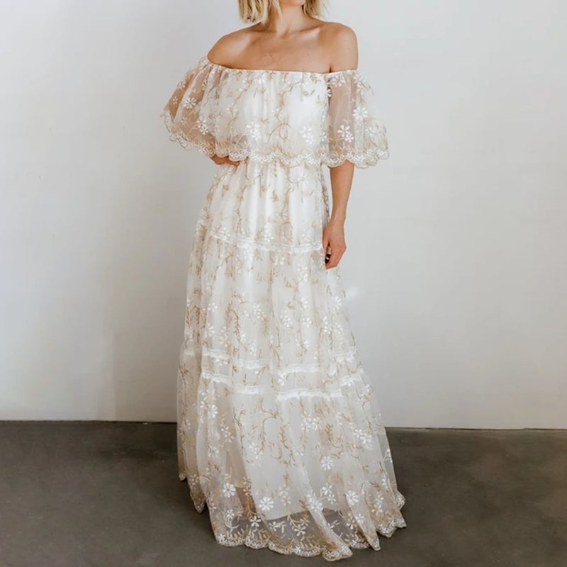 Cross-border foreign trade beach skirt 2021 new summer European and American women's printed bohemian dress 1165695 white M - Image 3