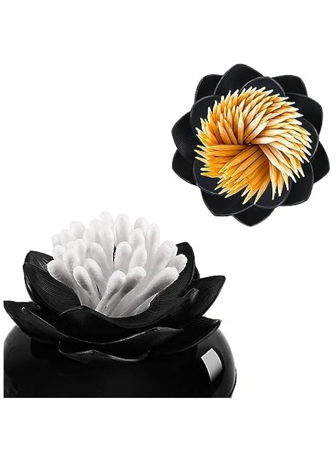 Generic - Lotus Cotton Swab Holder Cotton Swabs Bud Small QTips Box Toothpicks Container Flower Bathroom Decor - Black - Image 1