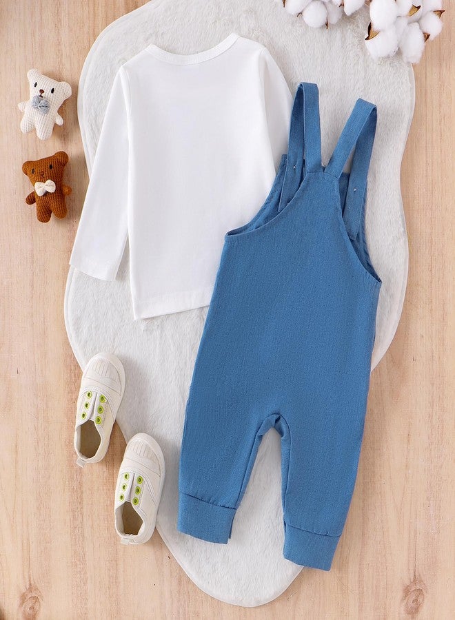 PMIYS Baby Boys Cute Outfits Long Sleeve Crew Neck Tops with Jumpsuits Set Newborn Boys Fall Winter Clothes (01 Blue, 12-18 Months) - Image 3