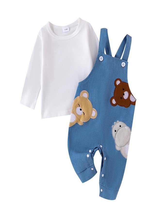 PMIYS Baby Boys Cute Outfits Long Sleeve Crew Neck Tops with Jumpsuits Set Newborn Boys Fall Winter Clothes (01 Blue, 12-18 Months) - Image 1