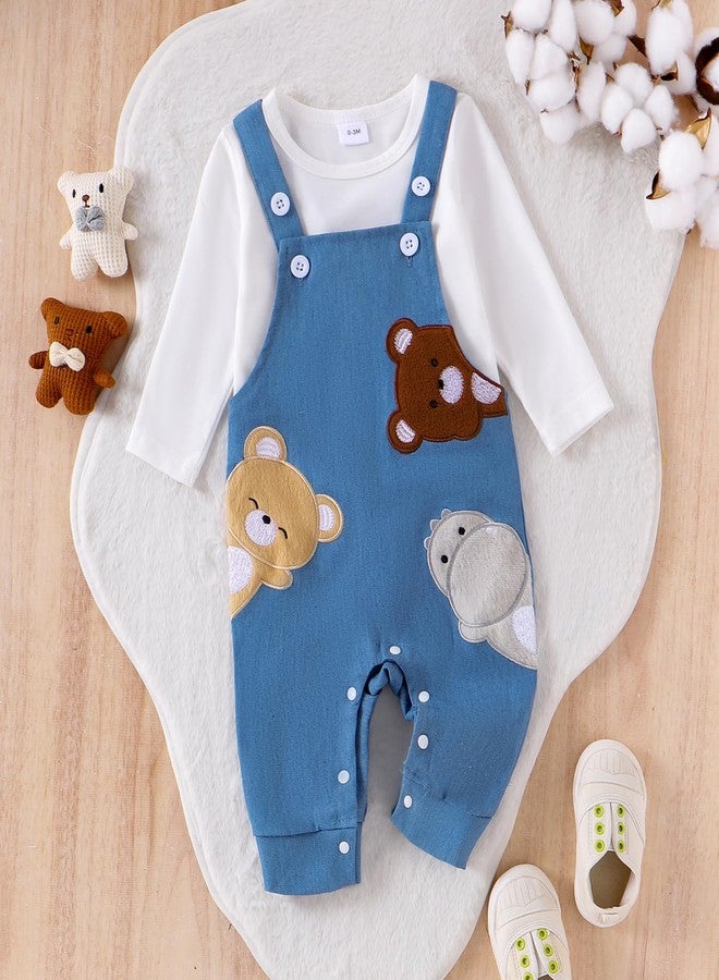 PMIYS Baby Boys Cute Outfits Long Sleeve Crew Neck Tops with Jumpsuits Set Newborn Boys Fall Winter Clothes (01 Blue, 12-18 Months) - Image 2