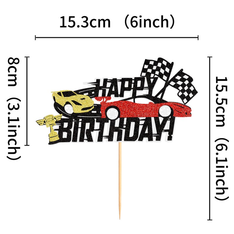 Blumomon Blumomon 1Pcs Race Car Cake Topper Glitter Wheel Trophy Flag Helmet Racing Car Cake Picks for Racing Sports Theme Baby Shower Boys Birthday Party Cake Supplies - Image 2