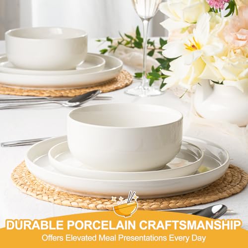 EWFEN Plates and Bowls Sets, 24 Pieces Ceramic Dinnerware Set for 8, Stoneware Dishware Dishes Set, Scratch Resistant Dishes Set, Dishwasher & Microwave Safe, White - Image 3