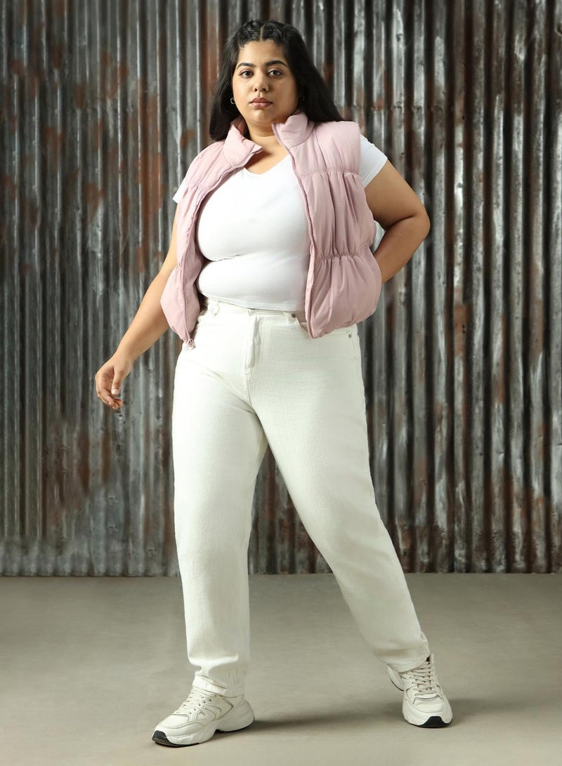 HIGH STAR Women's Off White 100% Cotton Distressed Plus Size Jeans - Image 1